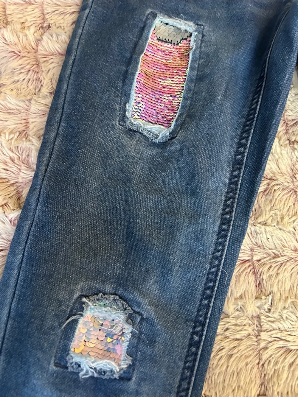 Justice Girls Dark Blue Skinny Jeans with Sequin Patch Details size 12